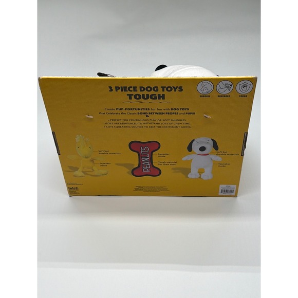 Peanuts 3 Piece Tough‎ Dog Toy Set Snoopy Woodstock Squeaker Bone - Picture 3 of 5